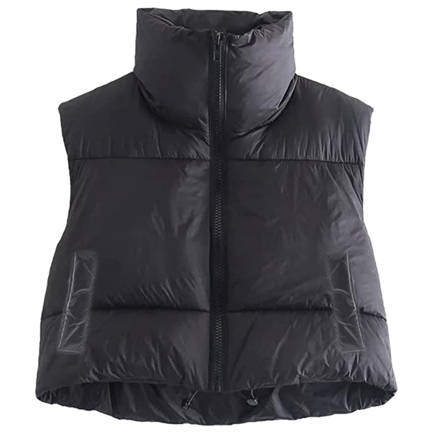 Women Winter Warm Crop Puffer Vest Sleeveless Drawstring Waistcoat Outerwear Padded Gilet Jacket Coat Outdoorwear