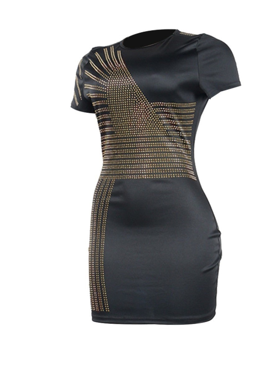 LW Plus Size Dresses Trendy O Neck Patchwork Side High Slit Black mini Dress women's Elegant evening dress party Sexy Dresses