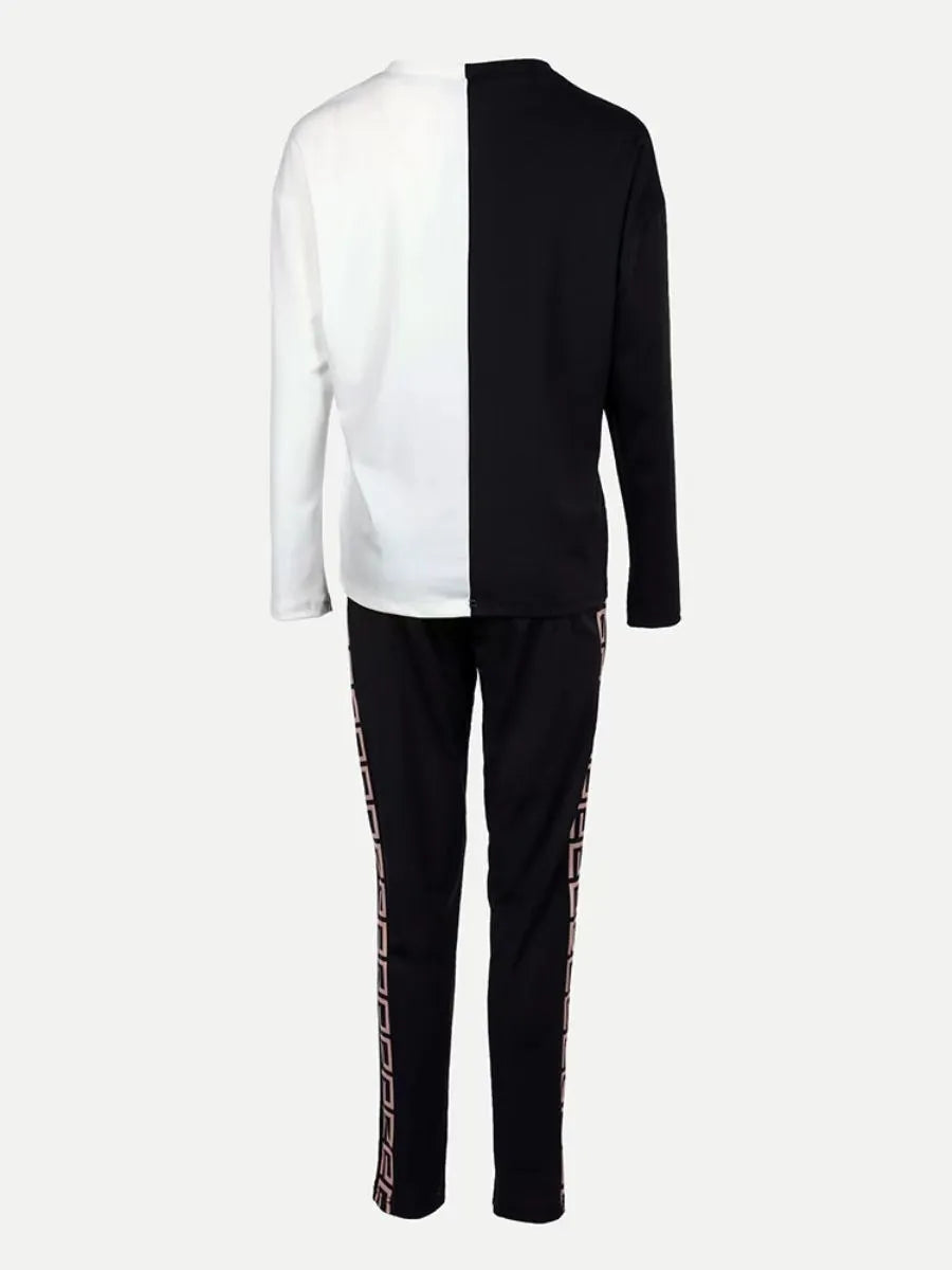 LW Plus Size Geometric Print Patchwork Pants Set Women's tracksuit Long Sleeve Top & Pants Set 2 Piece Sets Womens Outfits