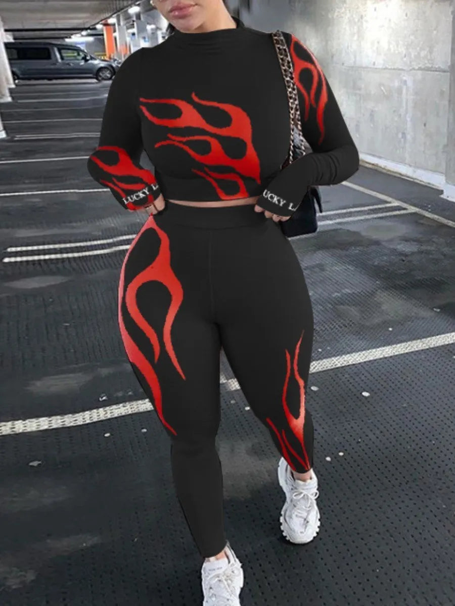 LW Plus Size Winter Women Sport Fitness 2 Two Piece Set Long Sleeve Crop Tops Tshirt Leggings Pants Set Bodycon Tracksuits Wome