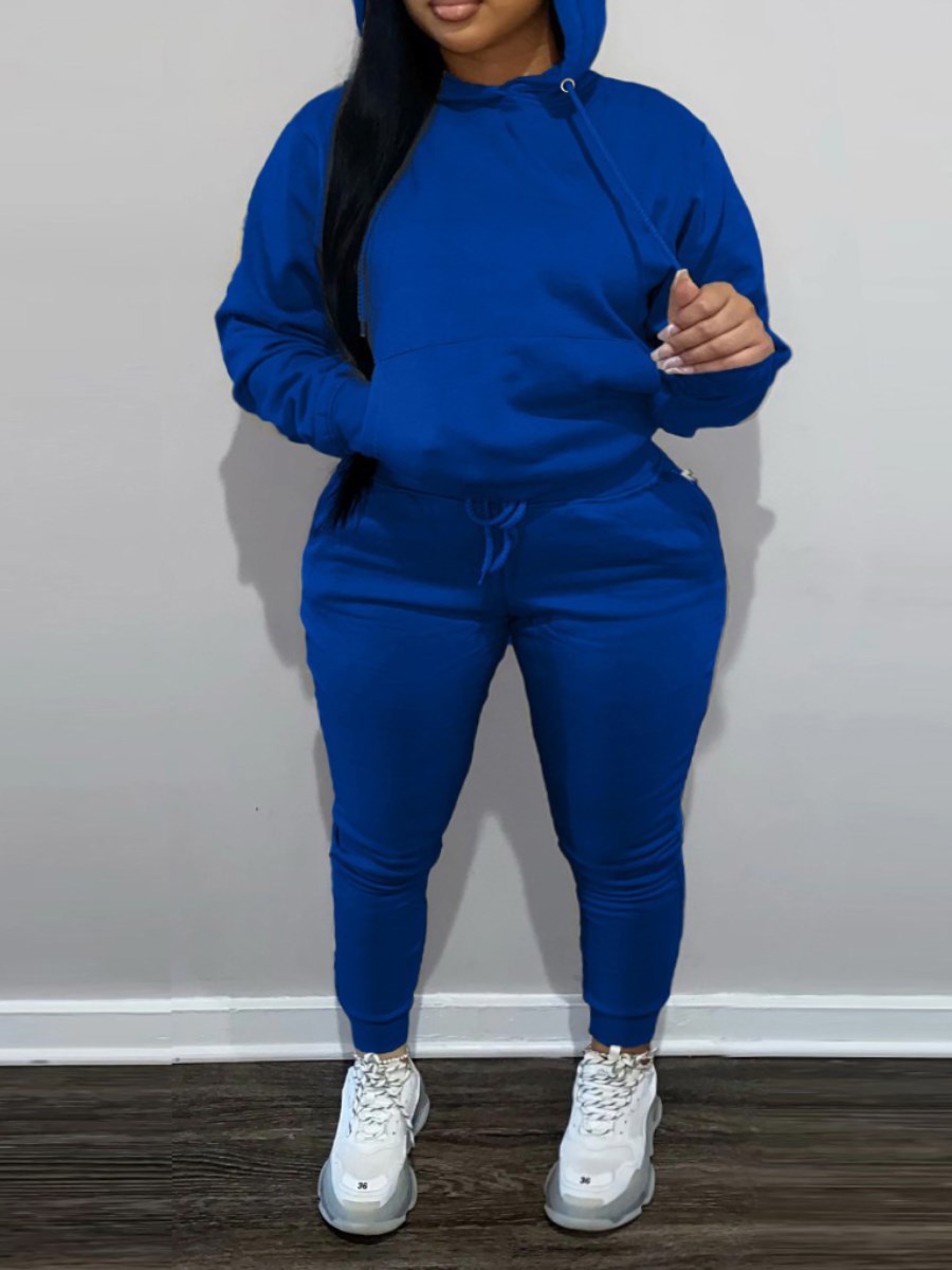 LW BASICS Plus Size Kangaroo Pocket Drawstring Tracksuit Set 2022 Autumn winter warm Two Piece Set Long Sleeved Hoodies Sportsw