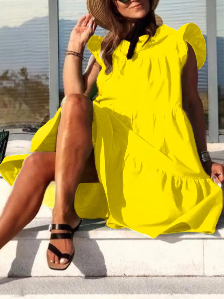 LW Plus Size Dresses Ruffle Design A Line Loose Dress Summer Casual Loose Dresses Fly Neck Sleeve beach women's midi dress
