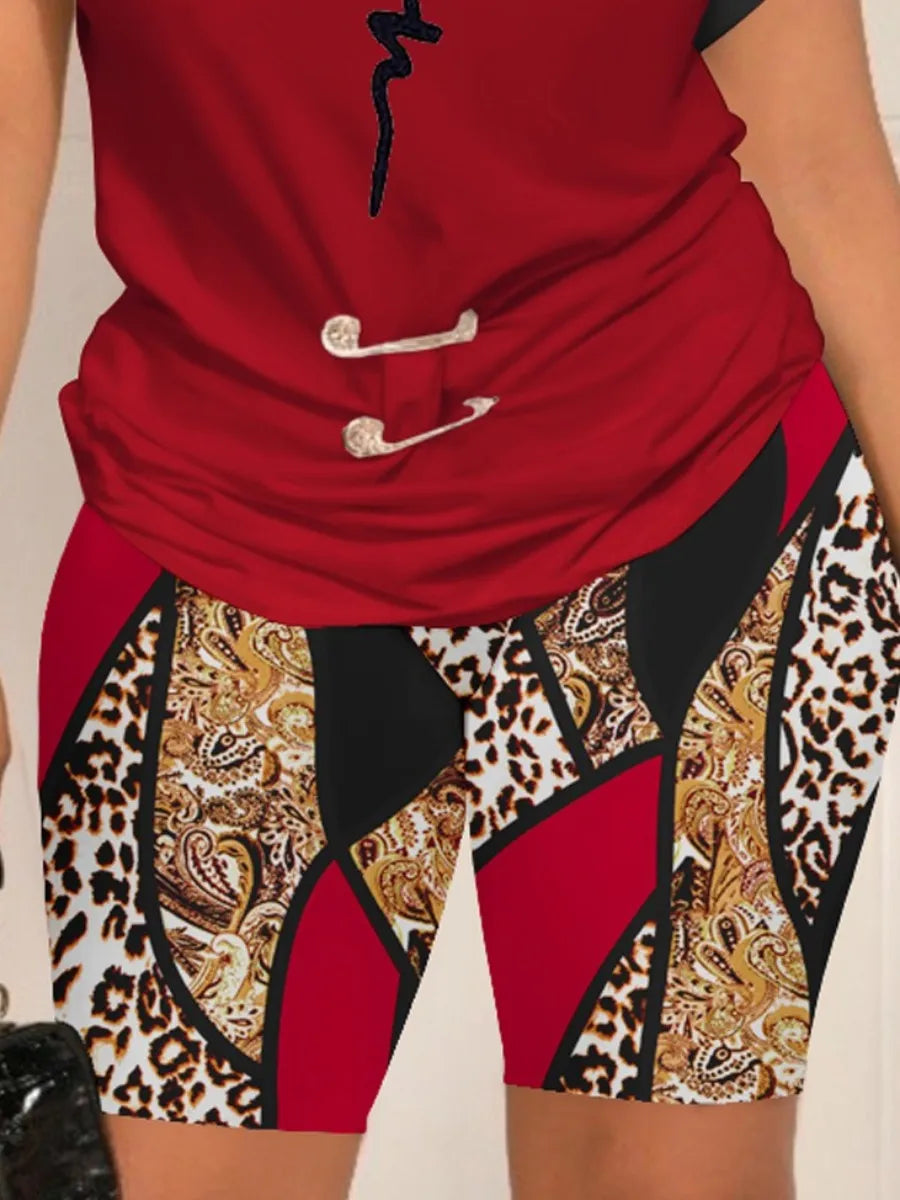 LW Plus Size summer two pieces set Leopard Faith Letter Print Shorts Set 2023 fashion causal Letter Geometric Print Top & Shorts