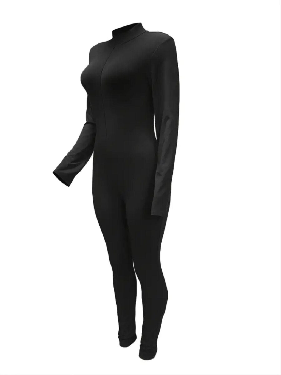 LW Plus Size Jumpsuit Zip Up Long Sleeve Skinny Jumpsuit Women's Plus High Stretch Casual Skinny Bodycon Jumpsuit For Women‘s