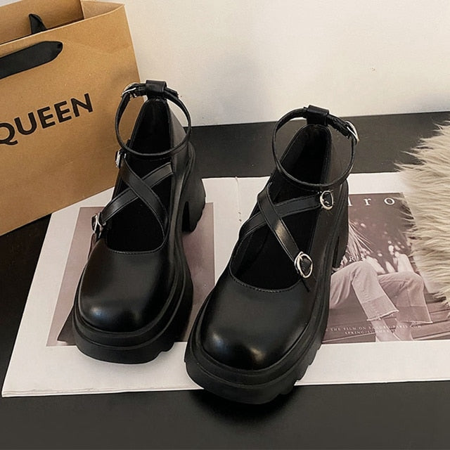 Mary Janes Platform JK Lolita Cosplay Ladies Vintage Women Shallow Pumps Thick Heels 2023 Female Dress Shoes Women's Moccasins