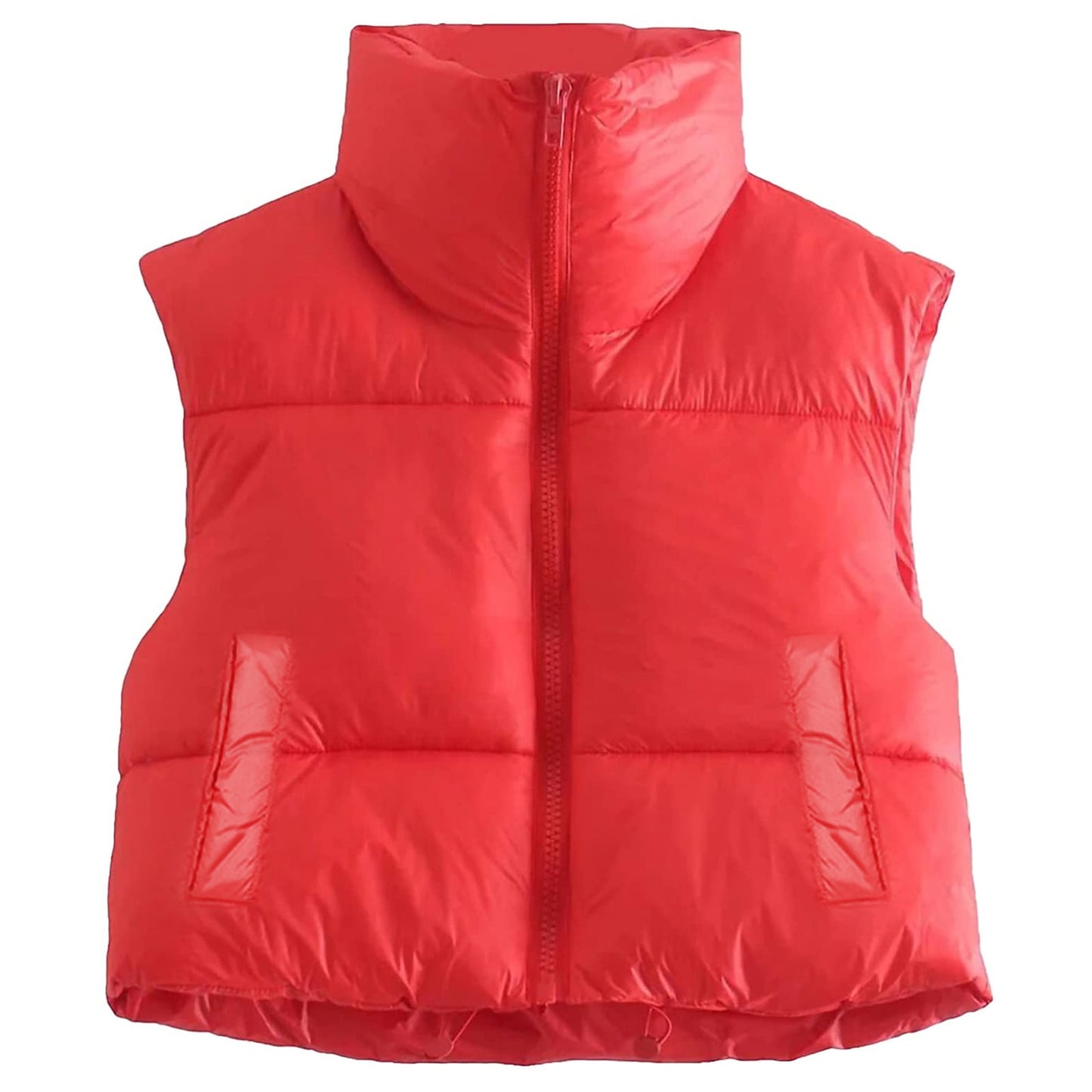 Women Winter Warm Crop Puffer Vest Sleeveless Drawstring Waistcoat Outerwear Padded Gilet Jacket Coat Outdoorwear
