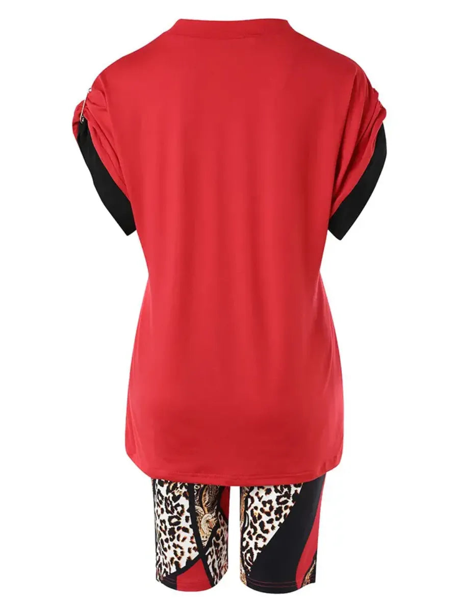 LW Plus Size summer two pieces set Leopard Faith Letter Print Shorts Set 2023 fashion causal Letter Geometric Print Top & Shorts