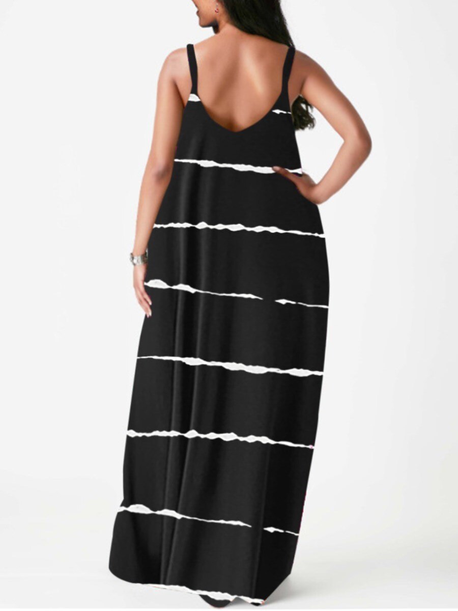 LW Plus Size summer dress Casual V Neck Print Dark Blue Floor Length A Line Dress V Neck 2023 NEW casual women's dress