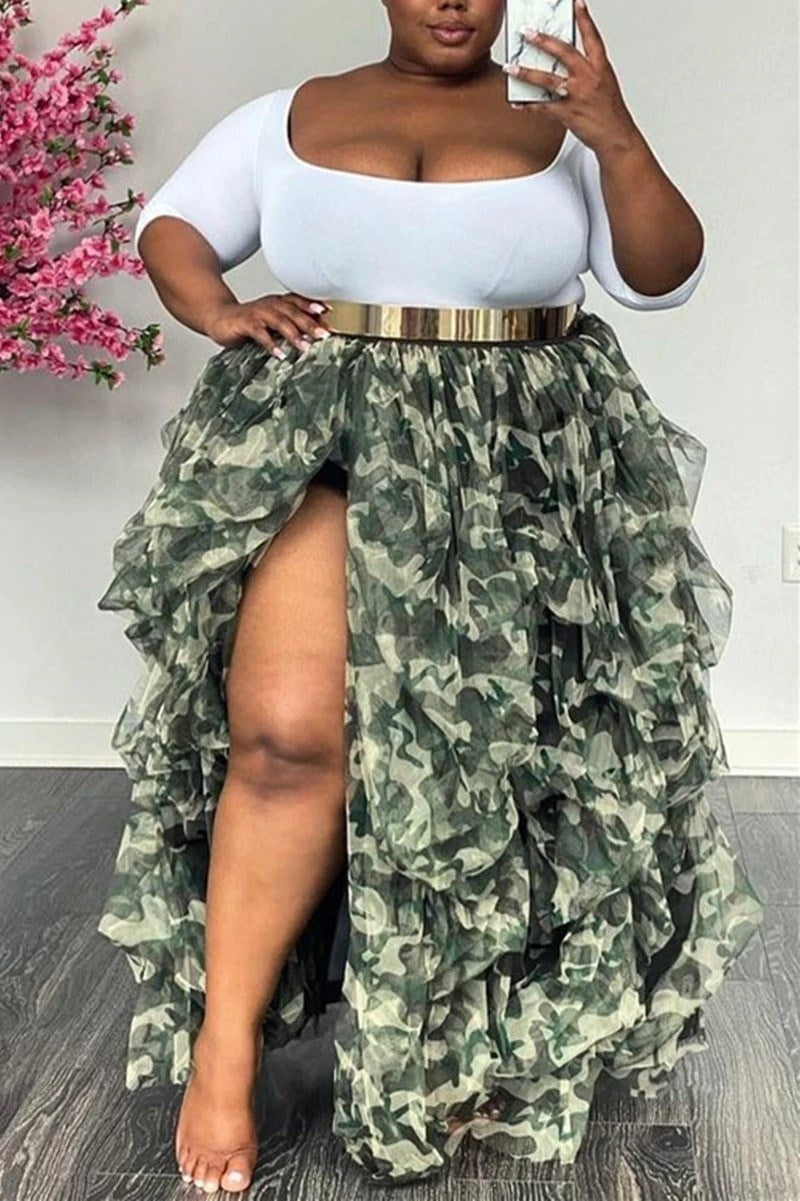 LW Plus Size Split Ball Gown Puffy Skirt 2022 Casual Elastic Mesh Puffy Women's Irregular Ball Gown Lady Oversize Tulle Skirt