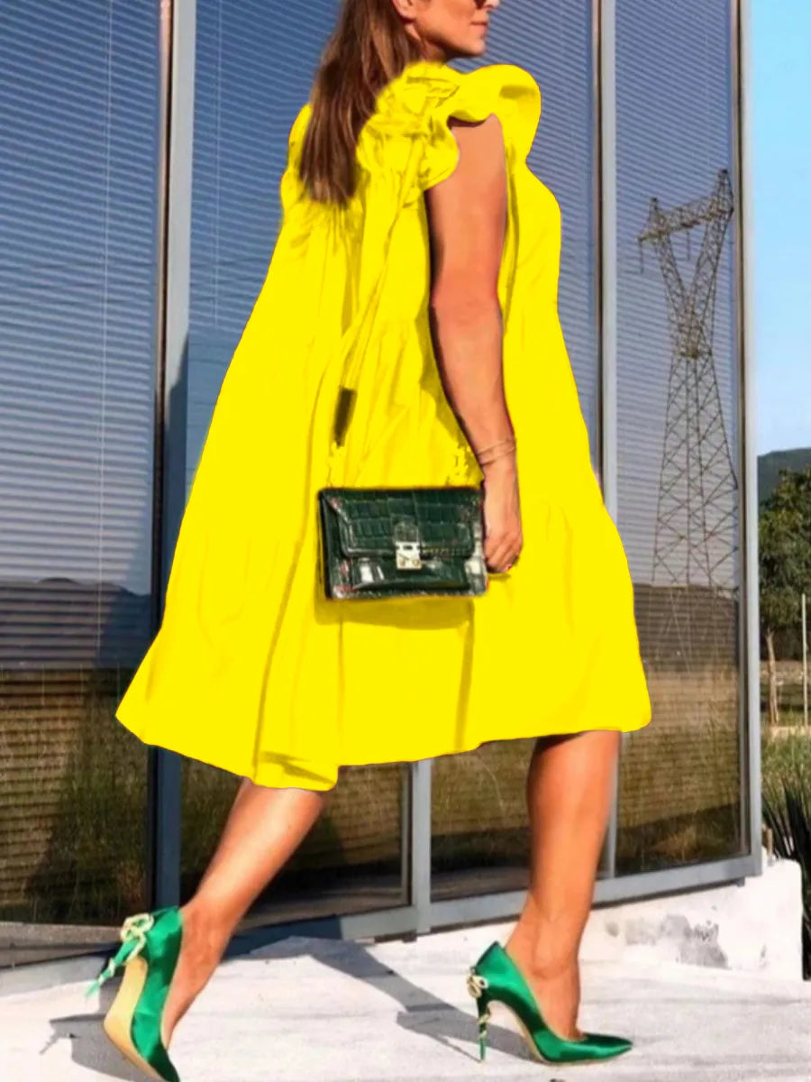 LW Plus Size Dresses Ruffle Design A Line Loose Dress Summer Casual Loose Dresses Fly Neck Sleeve beach women's midi dress