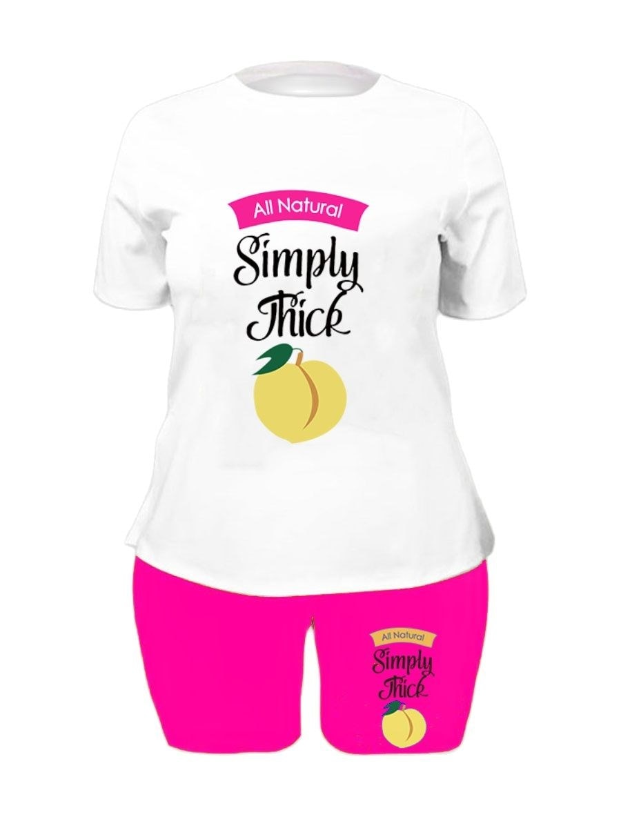 LW Plus Size Mango Fruit Letter Print Shorts Set summer Two Piece Set Short Sleeve T-shirt & Ladies High Waist Shorts Pants Set