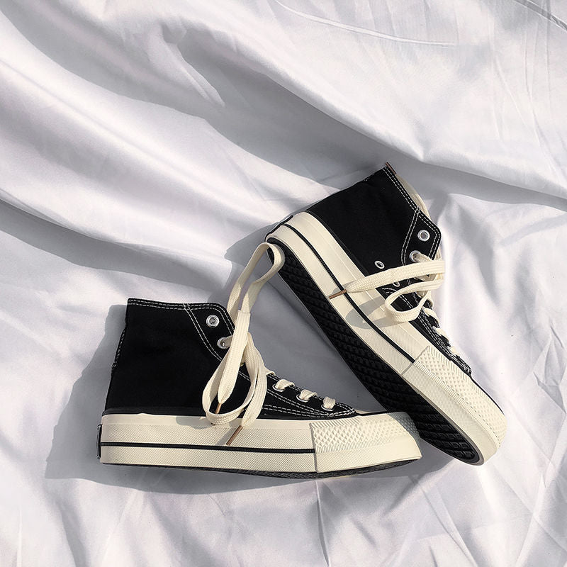 HOUZHOU Classic Vulcanized Casual Canvas Platform Shoes Women High Top Sneakers 2023 Fashion Breathable Comfortable Sport Korean