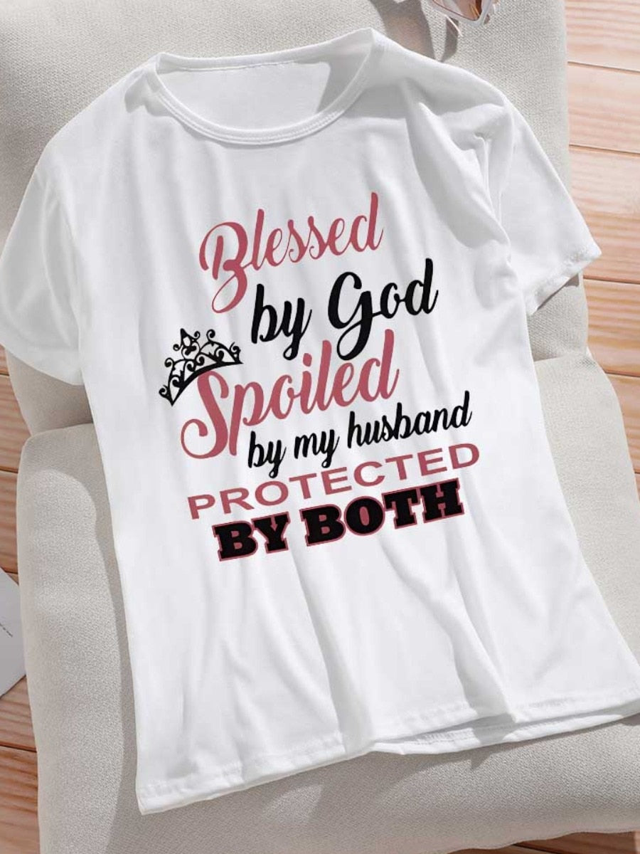 LW Plus Size short sleeve T-shirt Crown Letter Print T-shirt summer O Neck Fashion Lady Clothings women's top