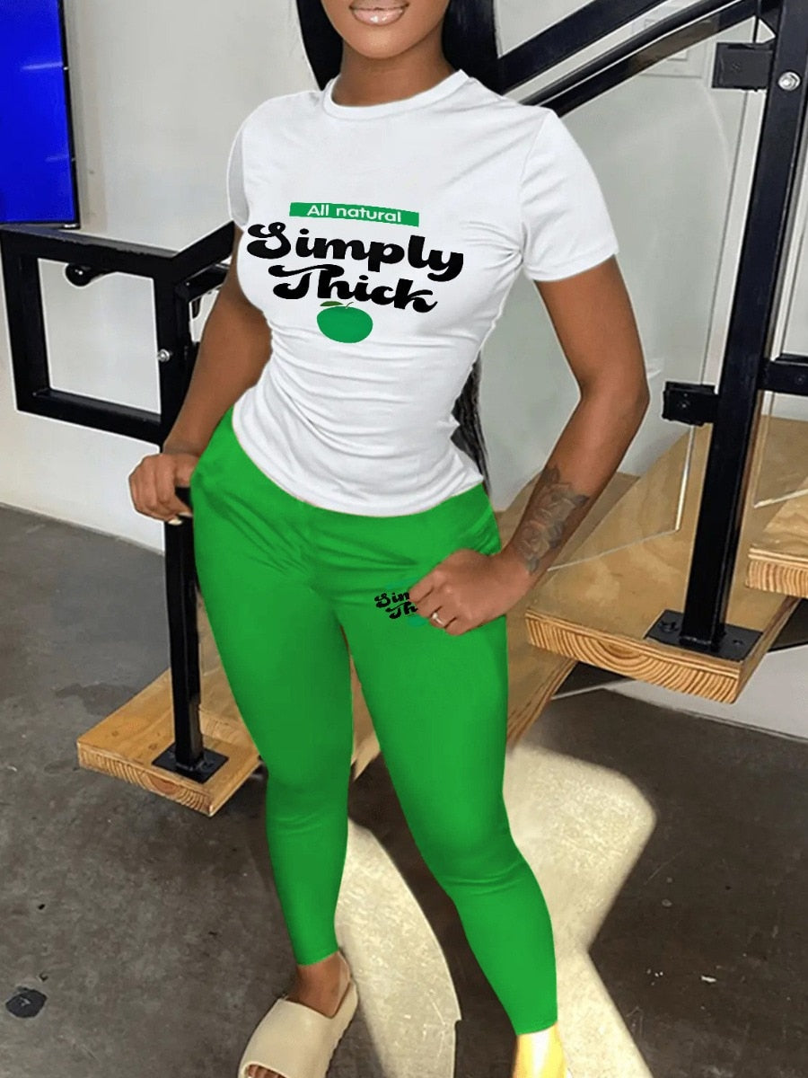 LW Plus Size Women Two Piece Tracksuits 23 Digital Print Skinny Pants Set short Sleeve Sweatshirt +Skinny Pants Set Women Track