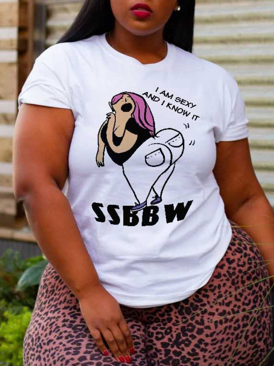 LW Plus Size summer women's T-shirt Figure Letter Print T-shirt Cartoon Women Kawaii Casual Short Sleeved Female Tee top