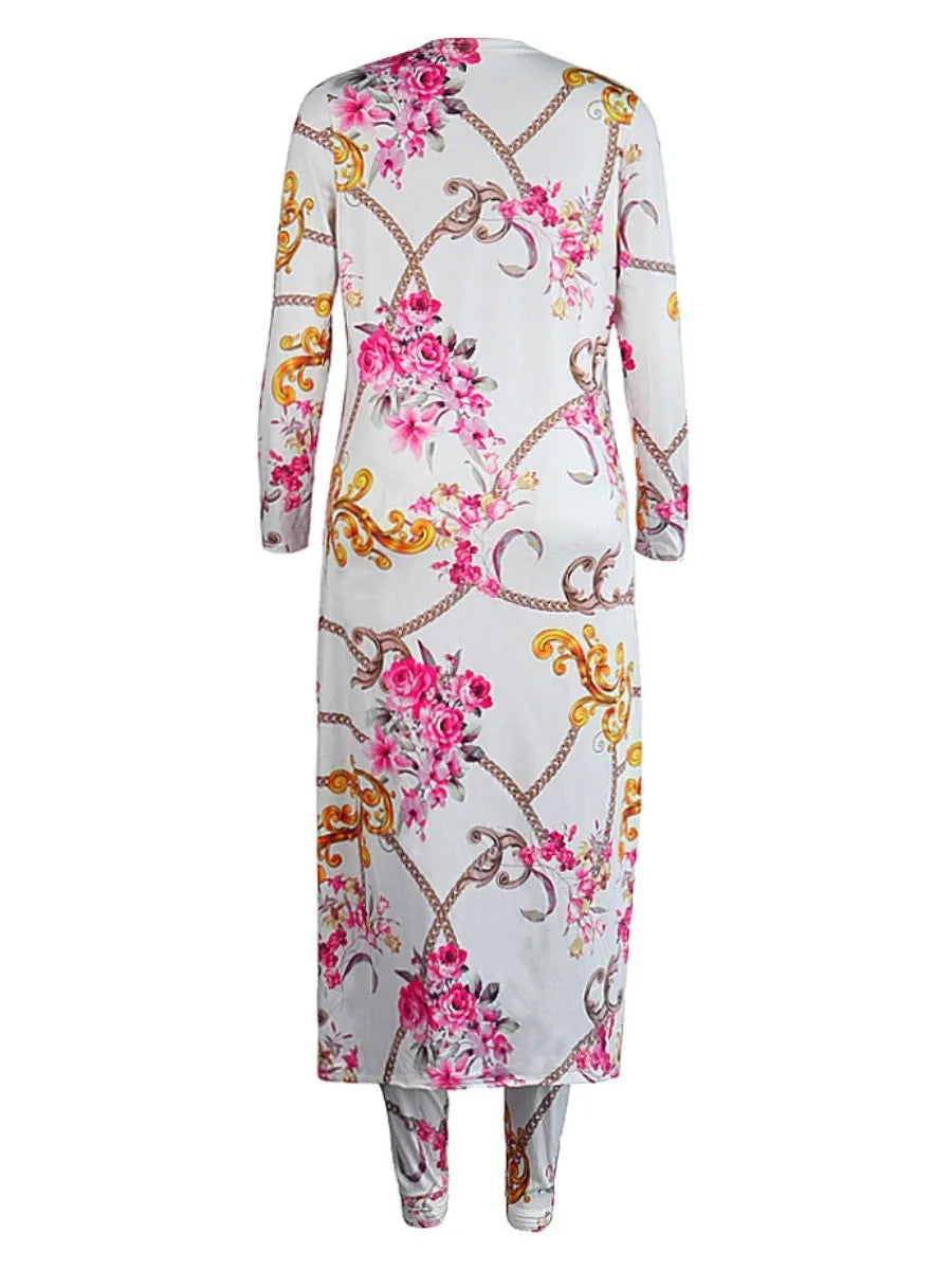 LW Plus Size Floral Chain Print Pants Set Long Sleeve Print Two-pices Casual Autumn women's clothing
