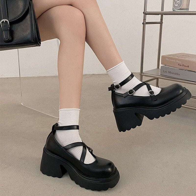 Mary Janes Platform JK Lolita Cosplay Ladies Vintage Women Shallow Pumps Thick Heels 2023 Female Dress Shoes Women's Moccasins