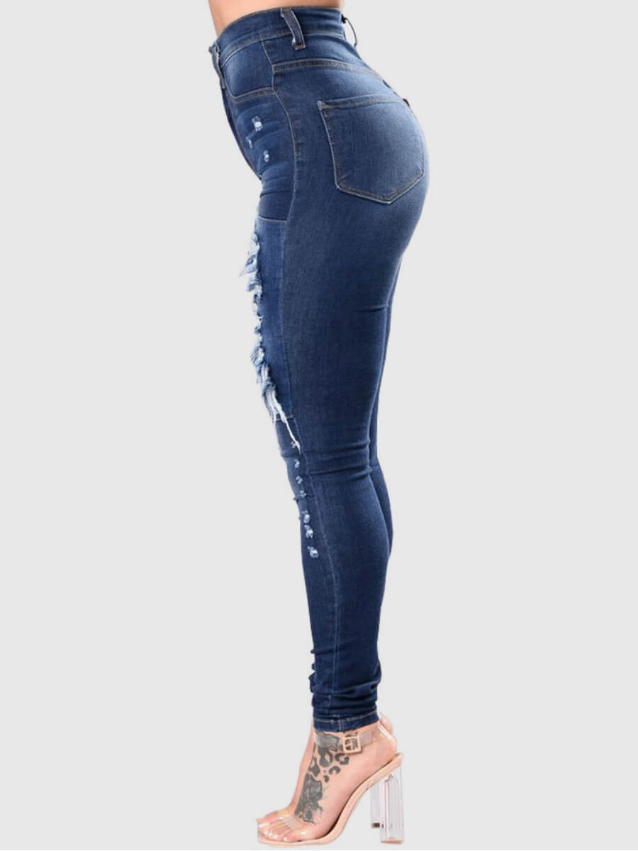 LW High Stretchy High-Waist Raw Edge Ripped Jeans Pencil Pants For Women Skinny Solid Color Fashion Streetwears(3 Colors)