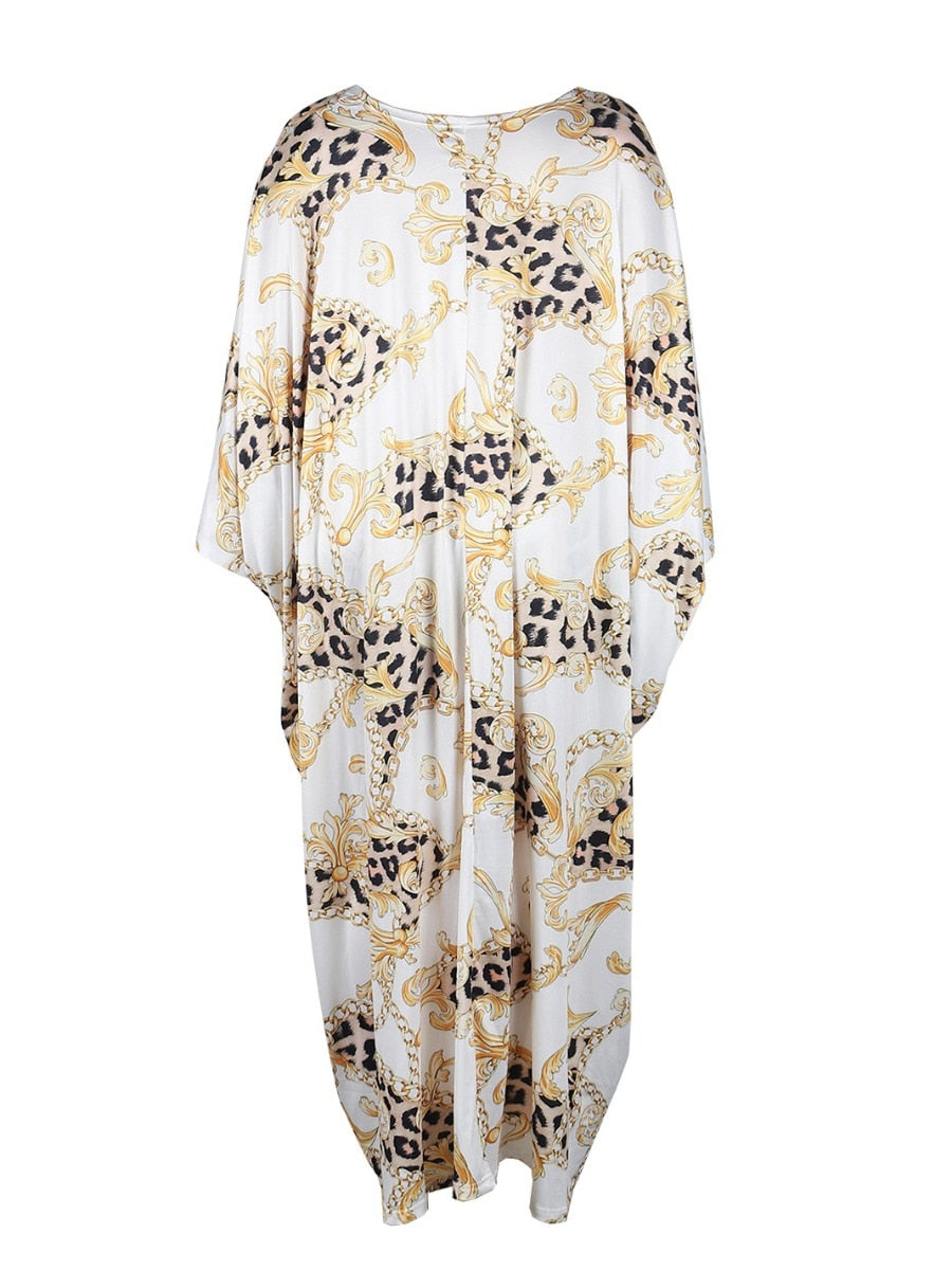 LW Plus Size Summer Two Piece Set Leopard Chain Print Loose Shorts Set Women's Suits Tracksuit Casual Loose Long coat+shorts set