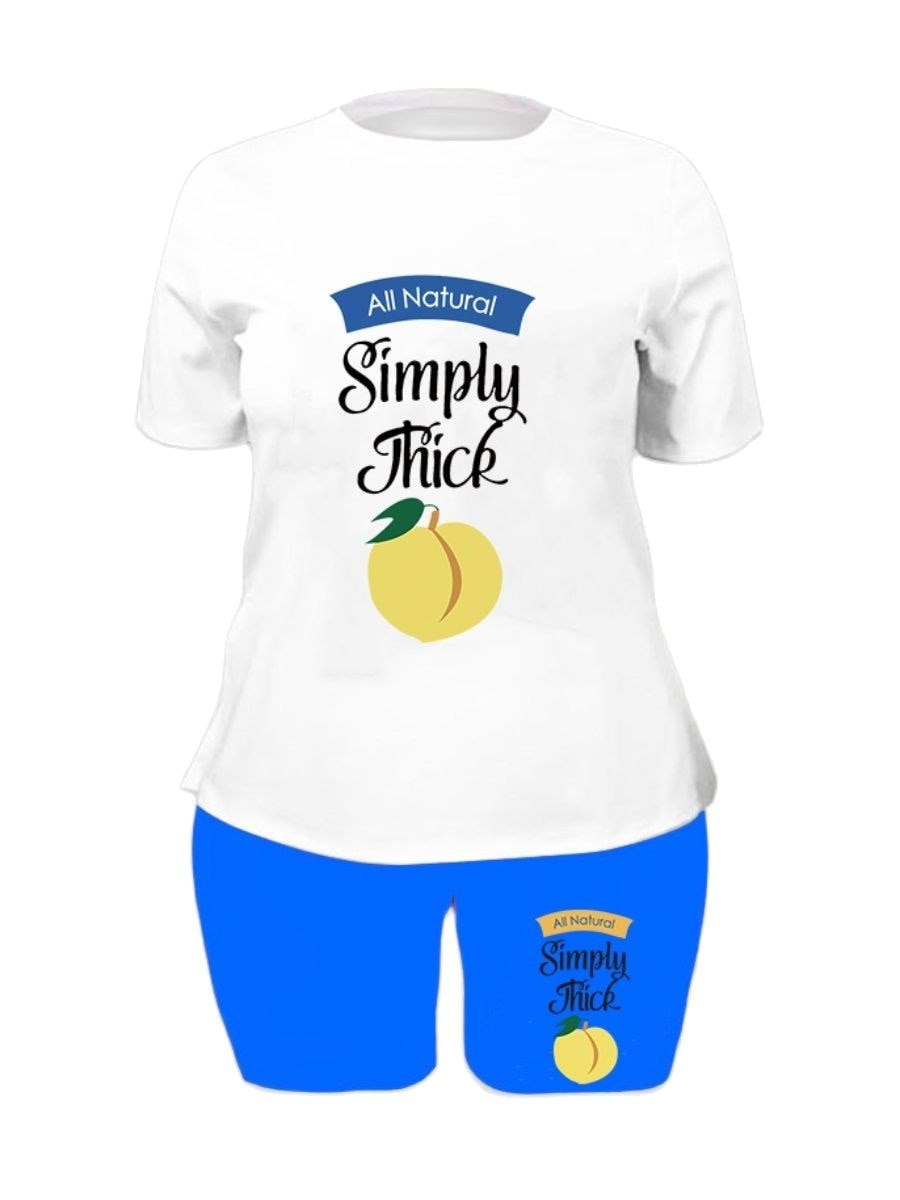 LW Plus Size Mango Fruit Letter Print Shorts Set summer Two Piece Set Short Sleeve T-shirt & Ladies High Waist Shorts Pants Set