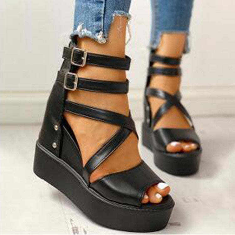 2023 Summer Leisure Women's Wedges sandals Ladies Roman shoes Platform Shoelaces High Heels Female Casual Shoes Large size 42