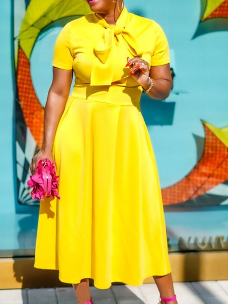 LW Plus Size dress Tie Neck A Line Dress summer Elegant Maxi Dress 2023 NEW Fashion women's Birthday Party dress