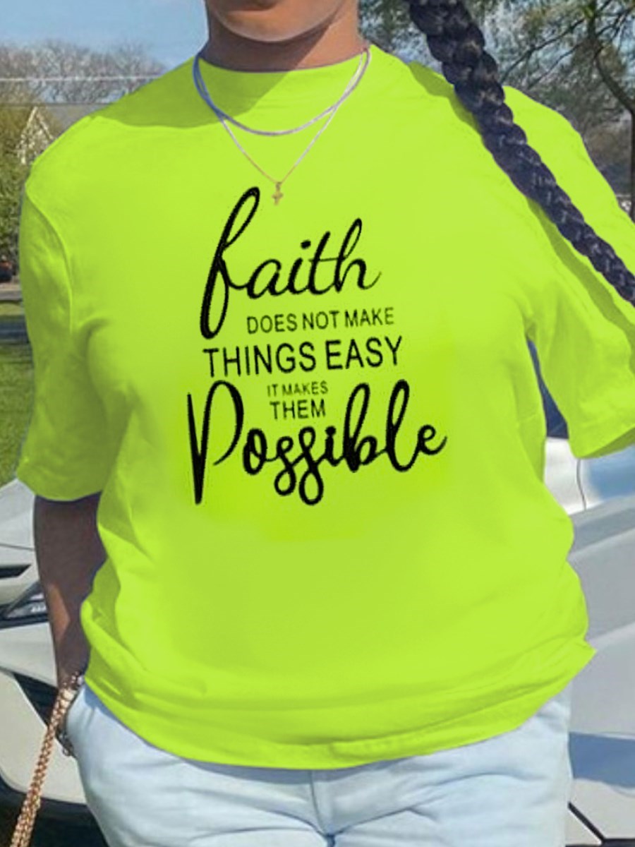 LW Plus Size Casual O Neck Letter Print Green T-shirt Women's Plus Short Sleeve Fashion Graphic Tee summer Short Sleeve T-shirt