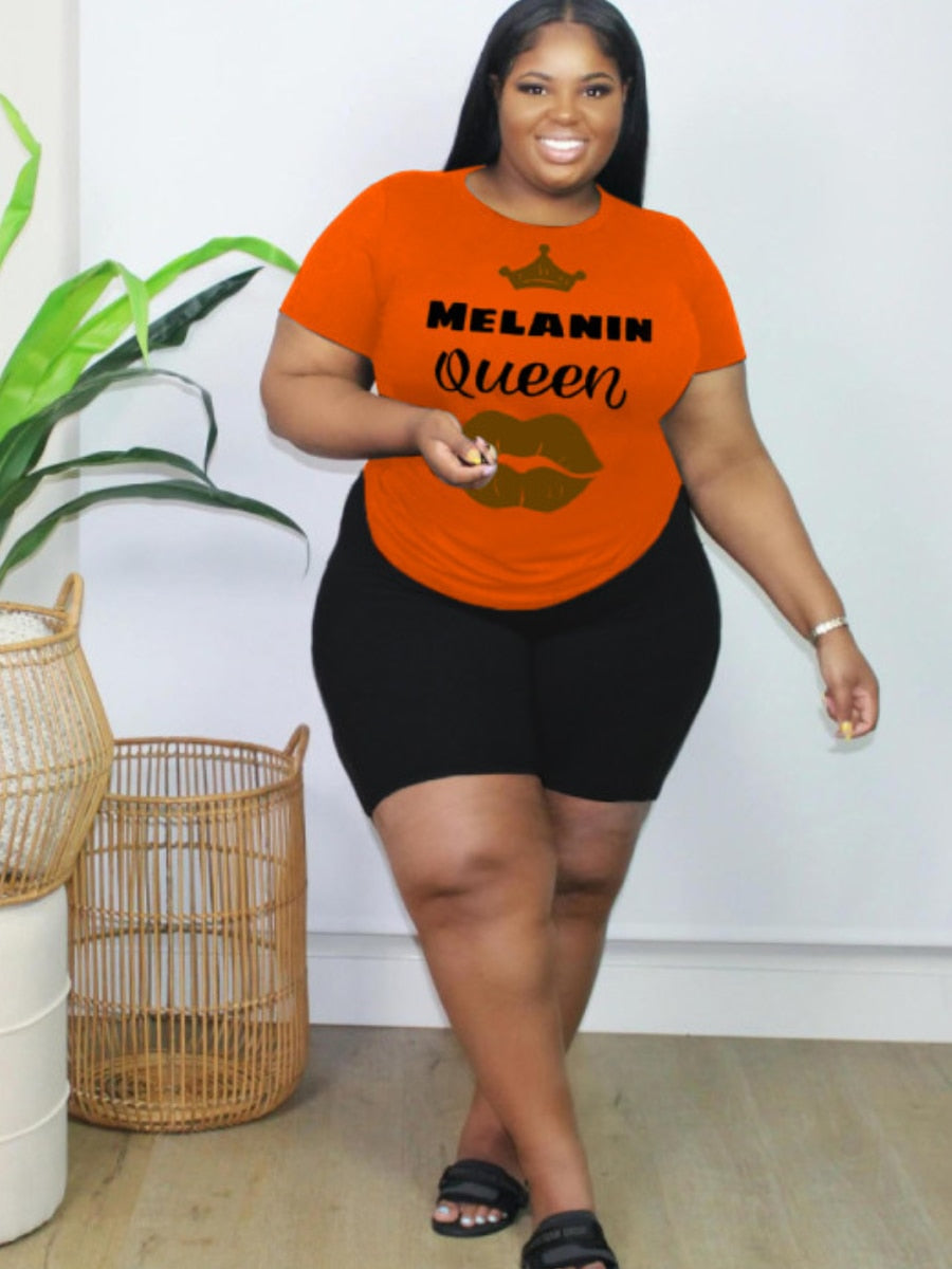 LW Plus Size Shorts Set Lip Letter Print Women Casual Active Crop Tops And Pants Matching Summer Outfits