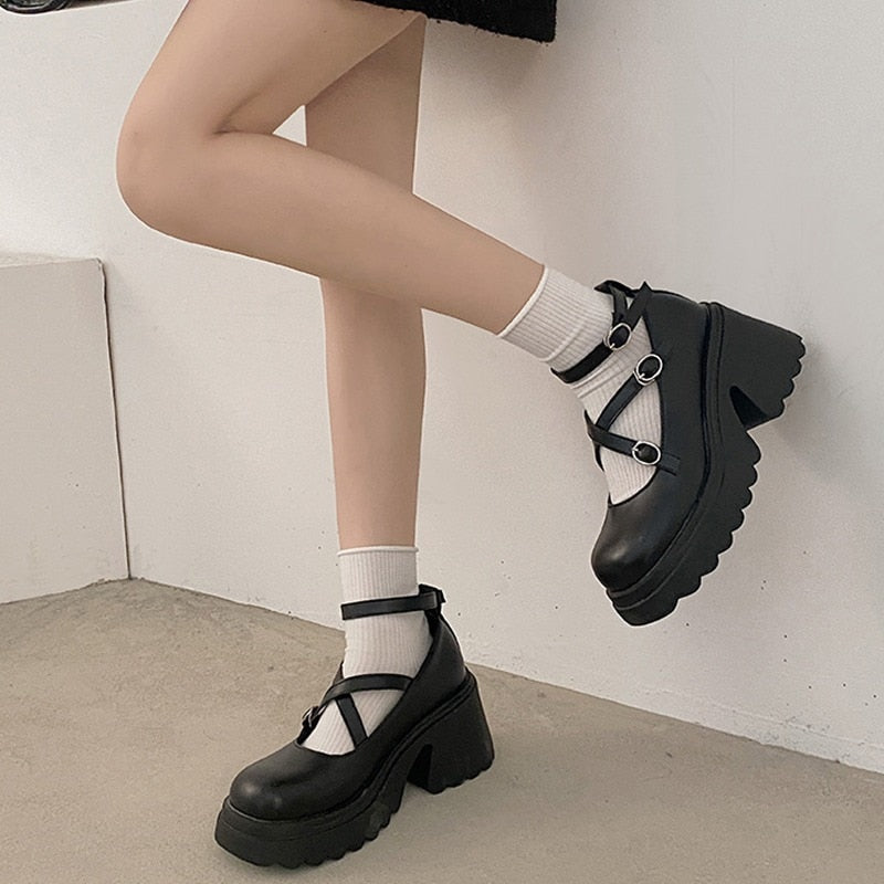 Mary Janes Platform JK Lolita Cosplay Ladies Vintage Women Shallow Pumps Thick Heels 2023 Female Dress Shoes Women's Moccasins