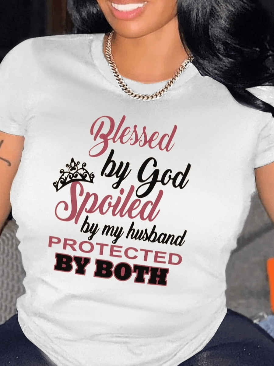 LW Plus Size short sleeve T-shirt Crown Letter Print T-shirt summer O Neck Fashion Lady Clothings women's top