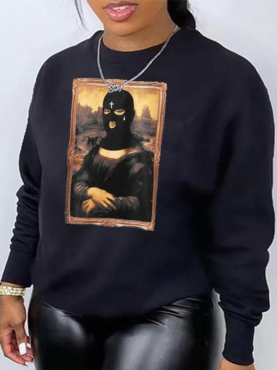 LW Plus Size Masked Face Figure Print Sweatshirt Autum winter NEW hooded sweater women's spring long-sleeved lazy style loose to