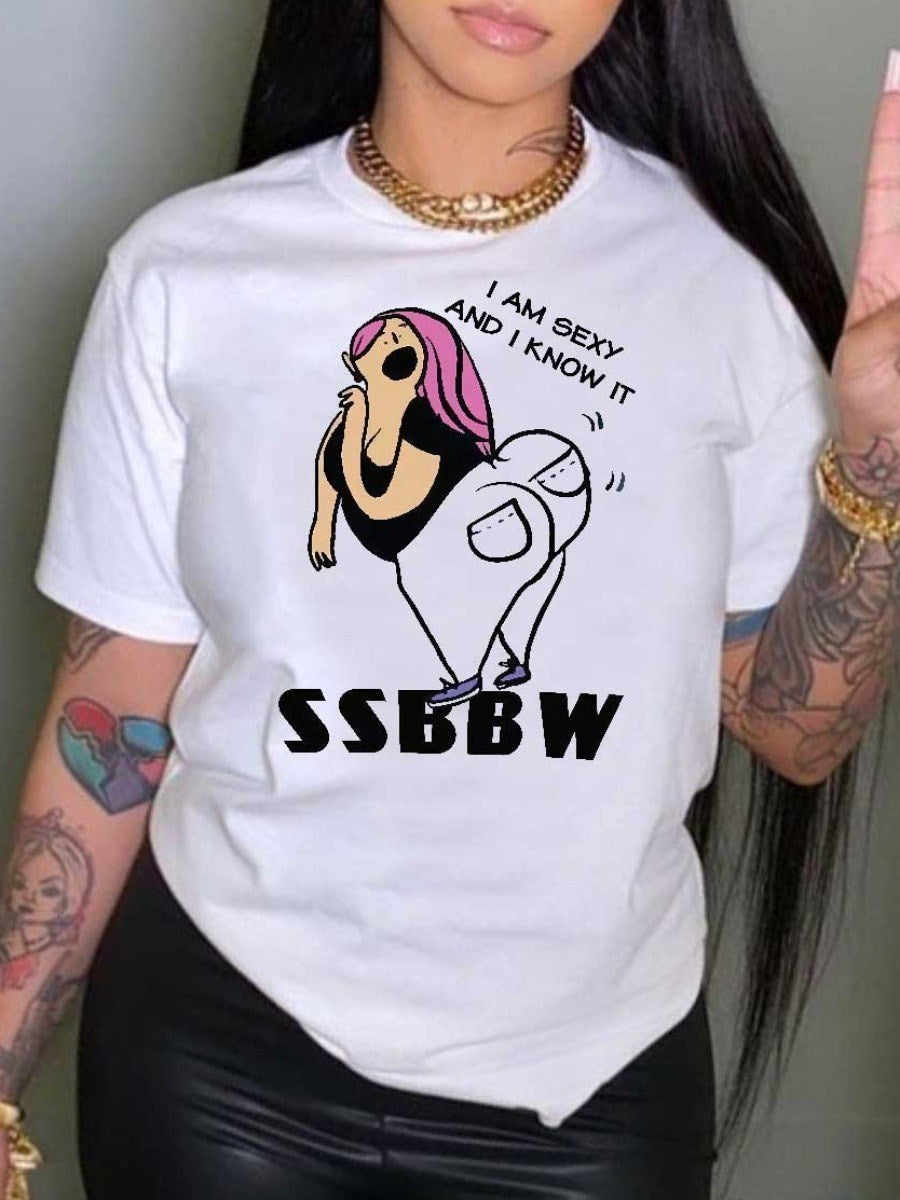 LW Plus Size summer women's T-shirt Figure Letter Print T-shirt Cartoon Women Kawaii Casual Short Sleeved Female Tee top