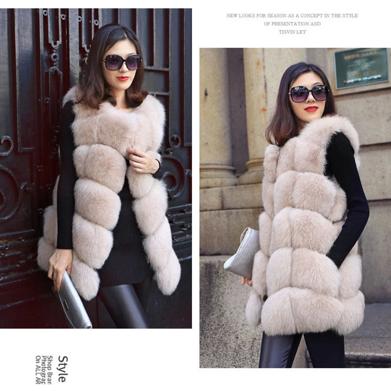 HJQJLJLS 2021 Winter New Women Long Warm Faux Fox Fur Vest Woman Fluffy Artificial Fur Coat Female Fake Fur Sleeveless Jacket