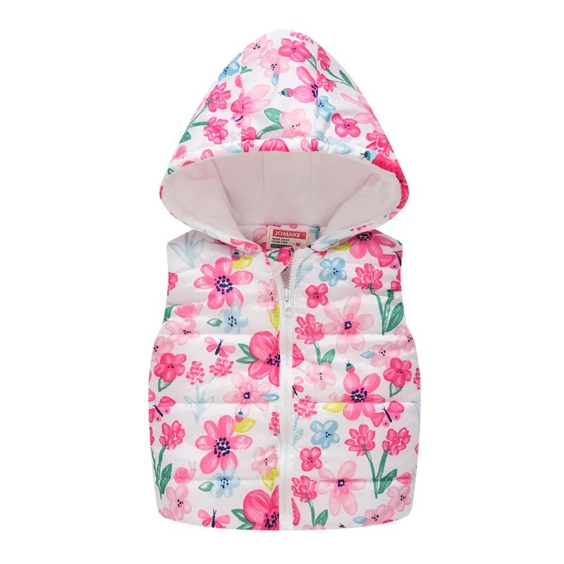 Girls Down Vests Children's Cotton Vest with hooded Baby Girls flower Waistcoat Kids Warm Vest Autumn/Spring Outerwear 2-6 Years