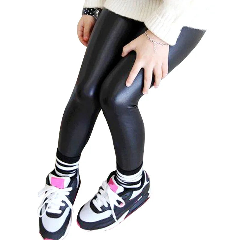 High Quality Girls Leggings Faux Leather Children Pants Leather Girls Pants