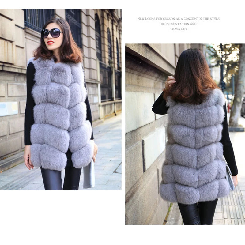 HJQJLJLS 2021 Winter New Women Long Warm Faux Fox Fur Vest Woman Fluffy Artificial Fur Coat Female Fake Fur Sleeveless Jacket