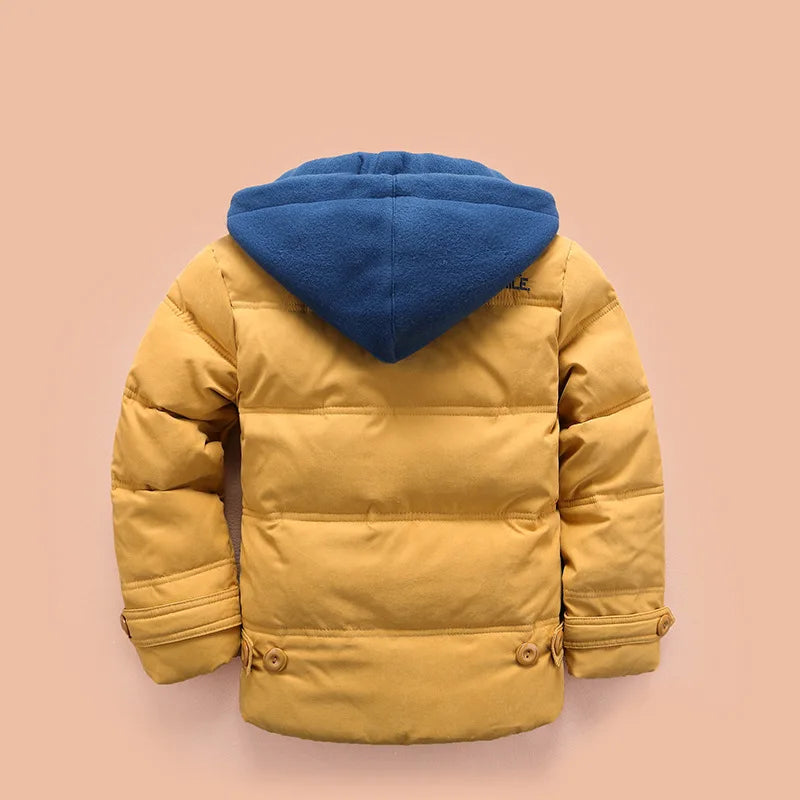 Abreeze Children Down & Parkas 4-10T Winter Kids Outerwear Boys Casual Warm Hooded Jacket For Boys Solid Boys Warm Coats