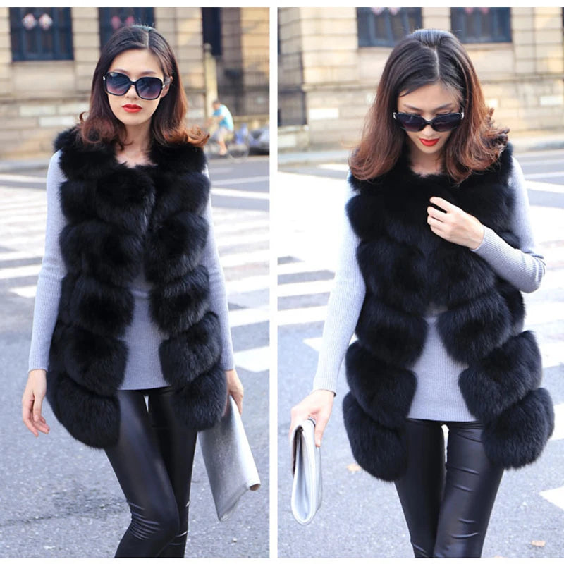 HJQJLJLS 2021 Winter New Women Long Warm Faux Fox Fur Vest Woman Fluffy Artificial Fur Coat Female Fake Fur Sleeveless Jacket