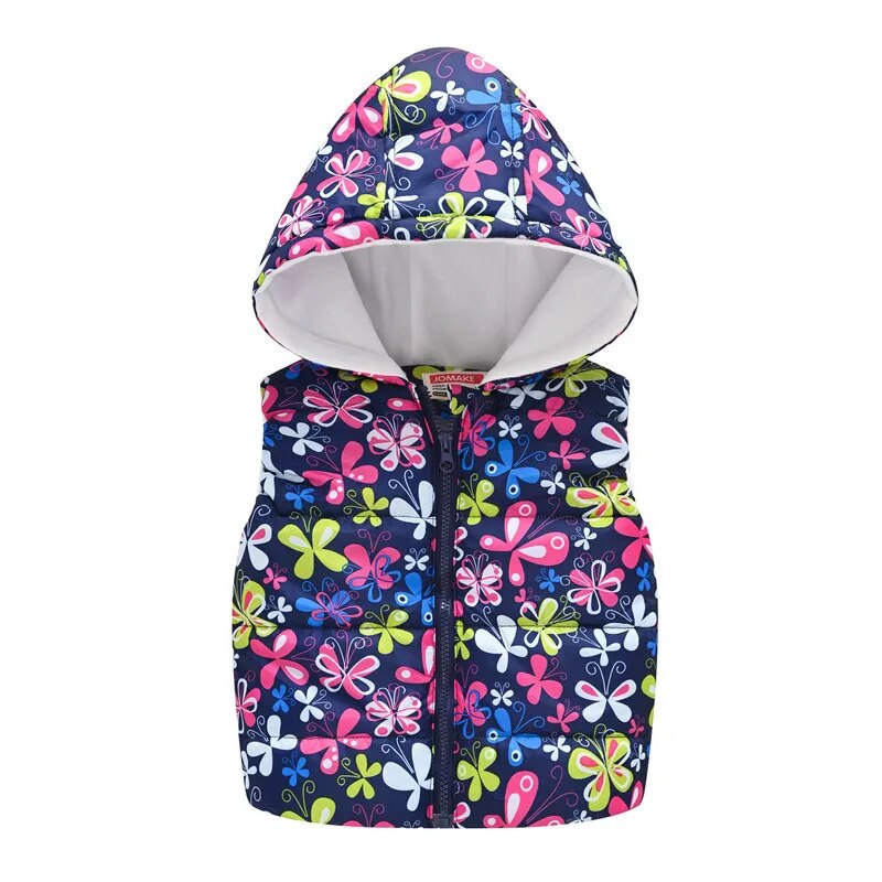 Girls Down Vests Children's Cotton Vest with hooded Baby Girls flower Waistcoat Kids Warm Vest Autumn/Spring Outerwear 2-6 Years