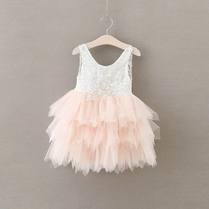 Summer Lace Girls Dress Gauze Kids Princess Dresses for Girl Vest Dress Party Dress Baby Clothes E16900