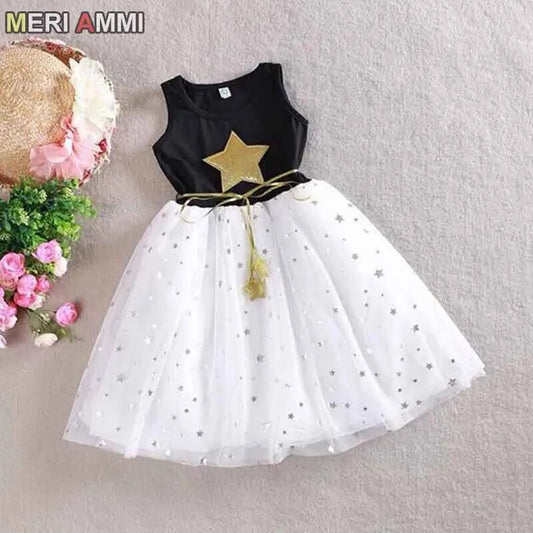 MERI AMMI Children Girl Clothing Set Sleeveless Dress Stars TuTu Party Dress  For 2-9 Year Girl,J515