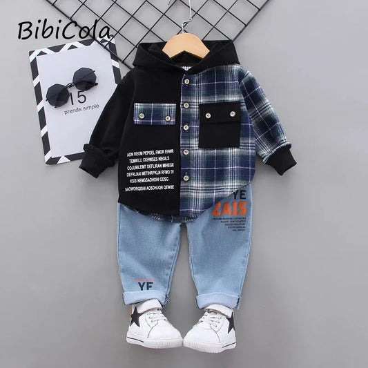 BibiCola 2021 new gentleman baby boys clothing set Children spring autumn coat + pants fake three-piece suit kids clothes suit