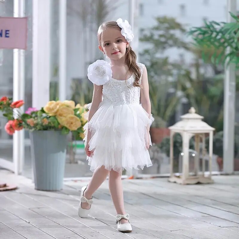 Summer Lace Girls Dress Gauze Kids Princess Dresses for Girl Vest Dress Party Dress Baby Clothes E16900