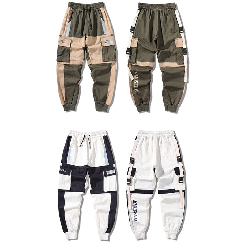 New Men&#39;s Cargo Pants Hip-Hop Loose Stitching Male Streetwear Trousers Harajuku Multi-pocket Contrast Joggers Full Length Pants