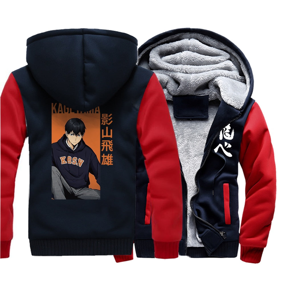 Japanese Anime Haikyuu Print Kageyame Mens Hoodies Streetwear 2022 Winter Warm Sweatshirts Harajuku Coats Outerwear Funny Jacket