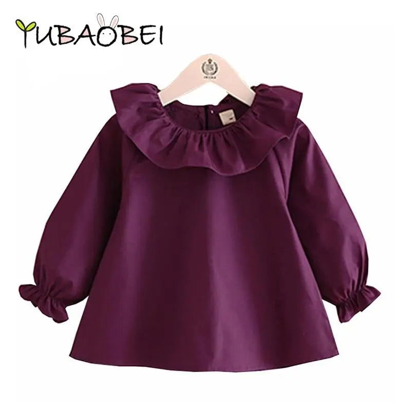 Toddler Girl Shirts 2020 Spring Fashion White Purple Blue Color Baby Girls Blouses Cute Long Sleeve Ruffle Tops Kids Clothes