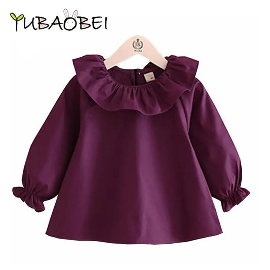 Toddler Girl Shirts 2020 Spring Fashion White Purple Blue Color Baby Girls Blouses Cute Long Sleeve Ruffle Tops Kids Clothes