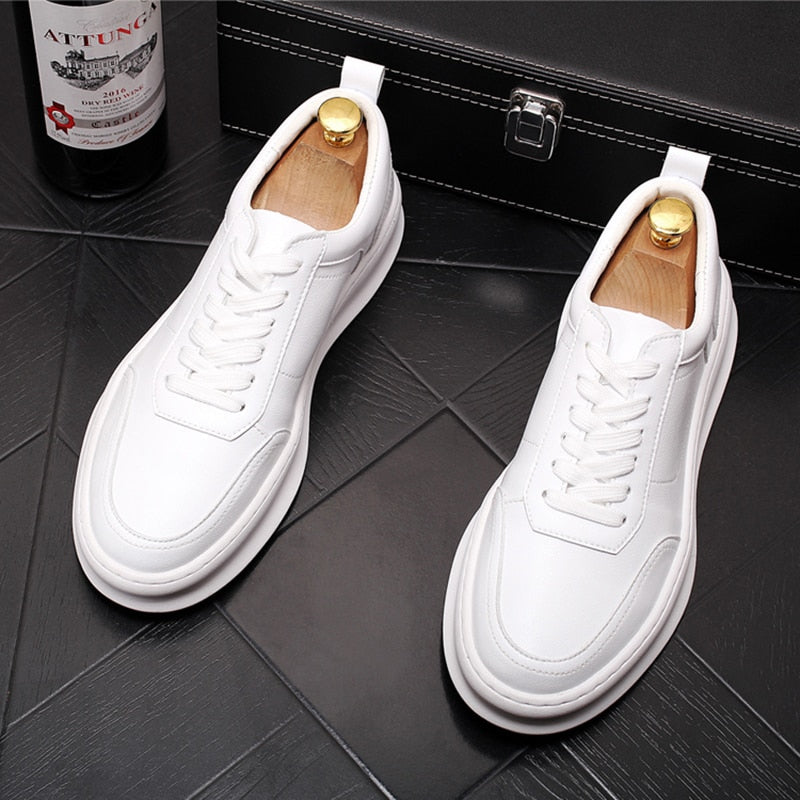 British style men&#39;s luxury fashion genuine leather shoes lace-up flats shoe platform white sneakers zapatos de hombre chaussure