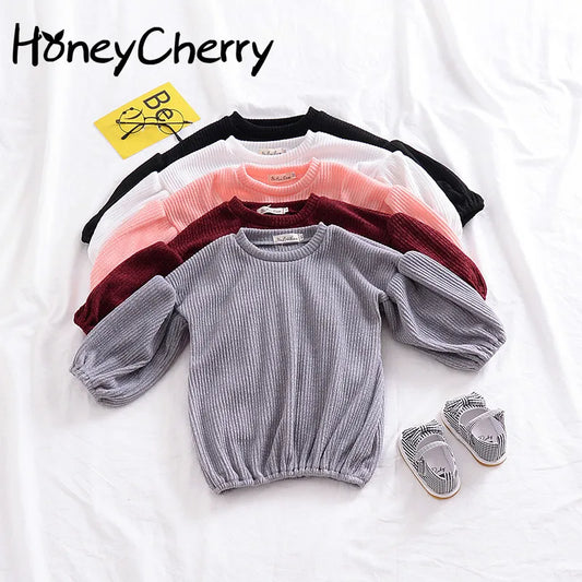 HoneyCherry Girls' Lantern Sleeves T-shirt In Autumn Baby Girl Clothes Long Sleeve Girls T-shirts Winter