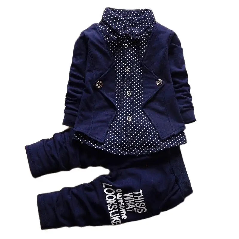 BibiCola 2021 new gentleman baby boys clothing set Children spring autumn coat + pants fake three-piece suit kids clothes suit